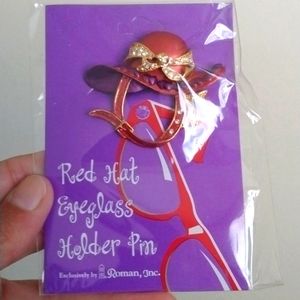 Red hat eyeglass holder pin